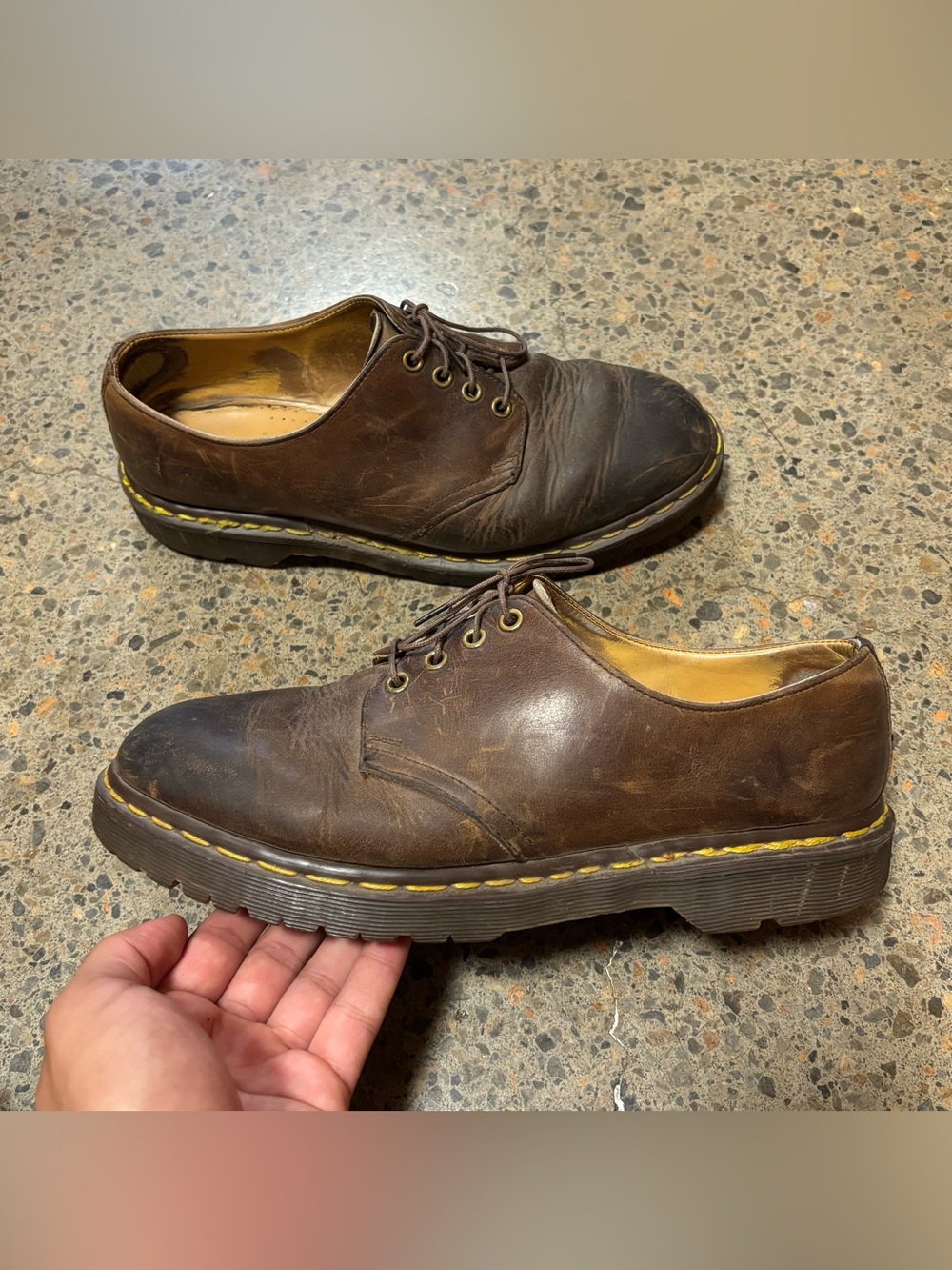 VTG Dr. Martens 1461 Leather Shoes (9) Brown, Yellow